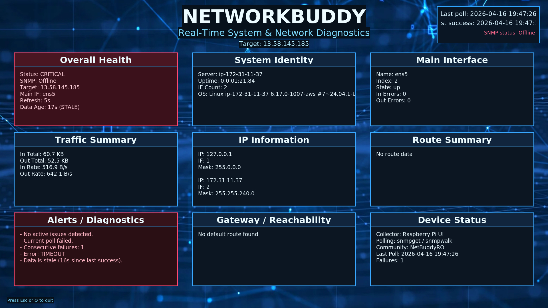 NetworkBuddy Error Detection Screen